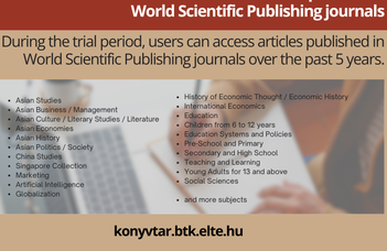 Próbahozzáférés: World Scientific Publishing folyóirataihoz